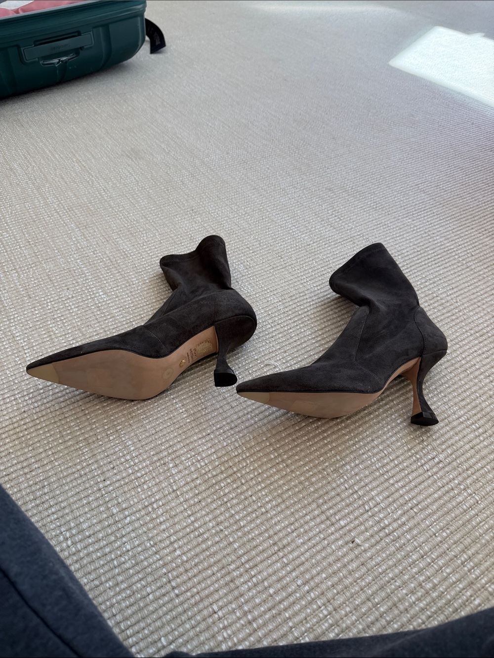 Stuart Weitzman Black Suede Pointed-Toe Stiletto Ankle Boots